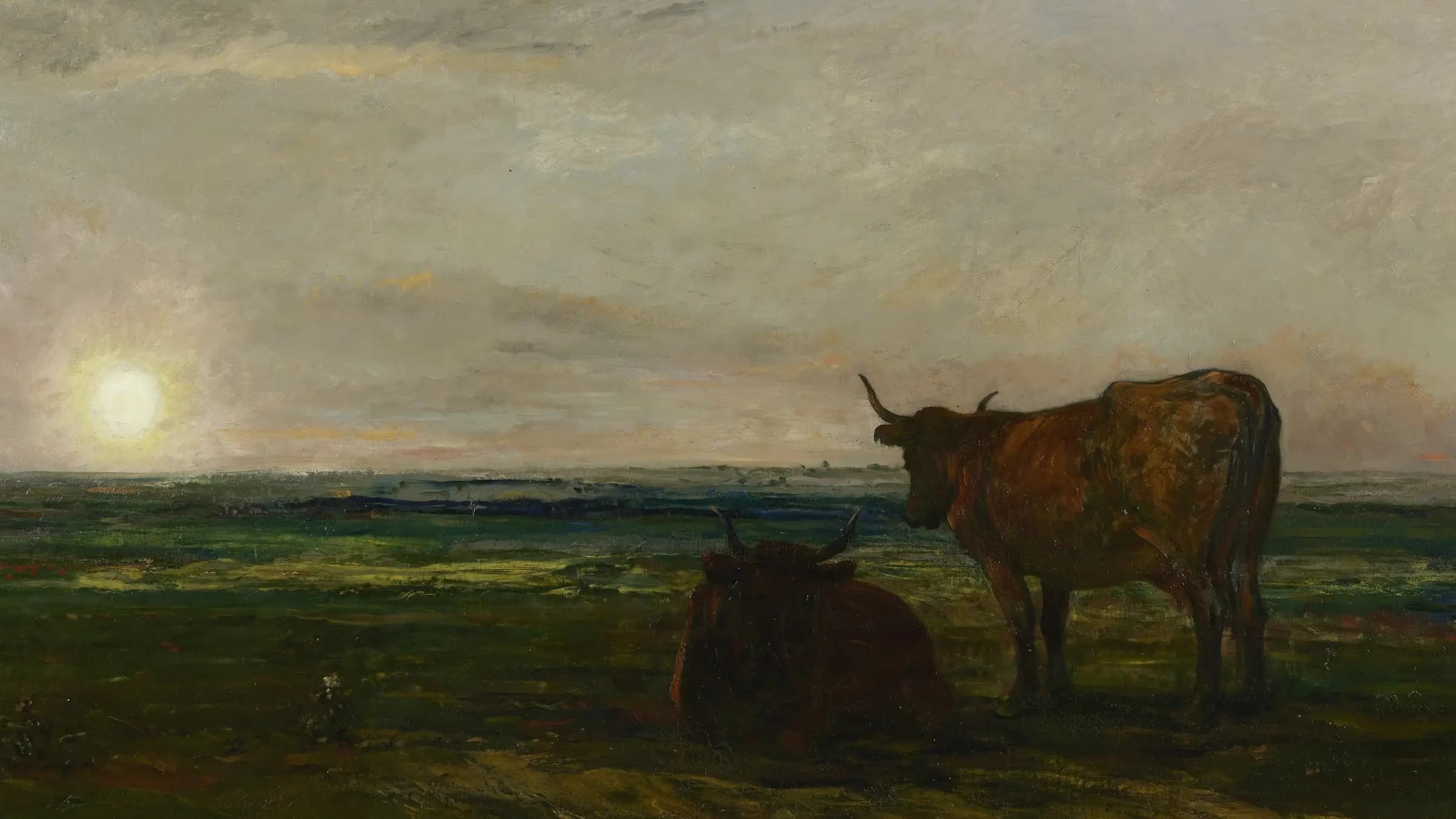 Zonsondergang Sunset, landscape painting by Charles-François Daubigny (1871).