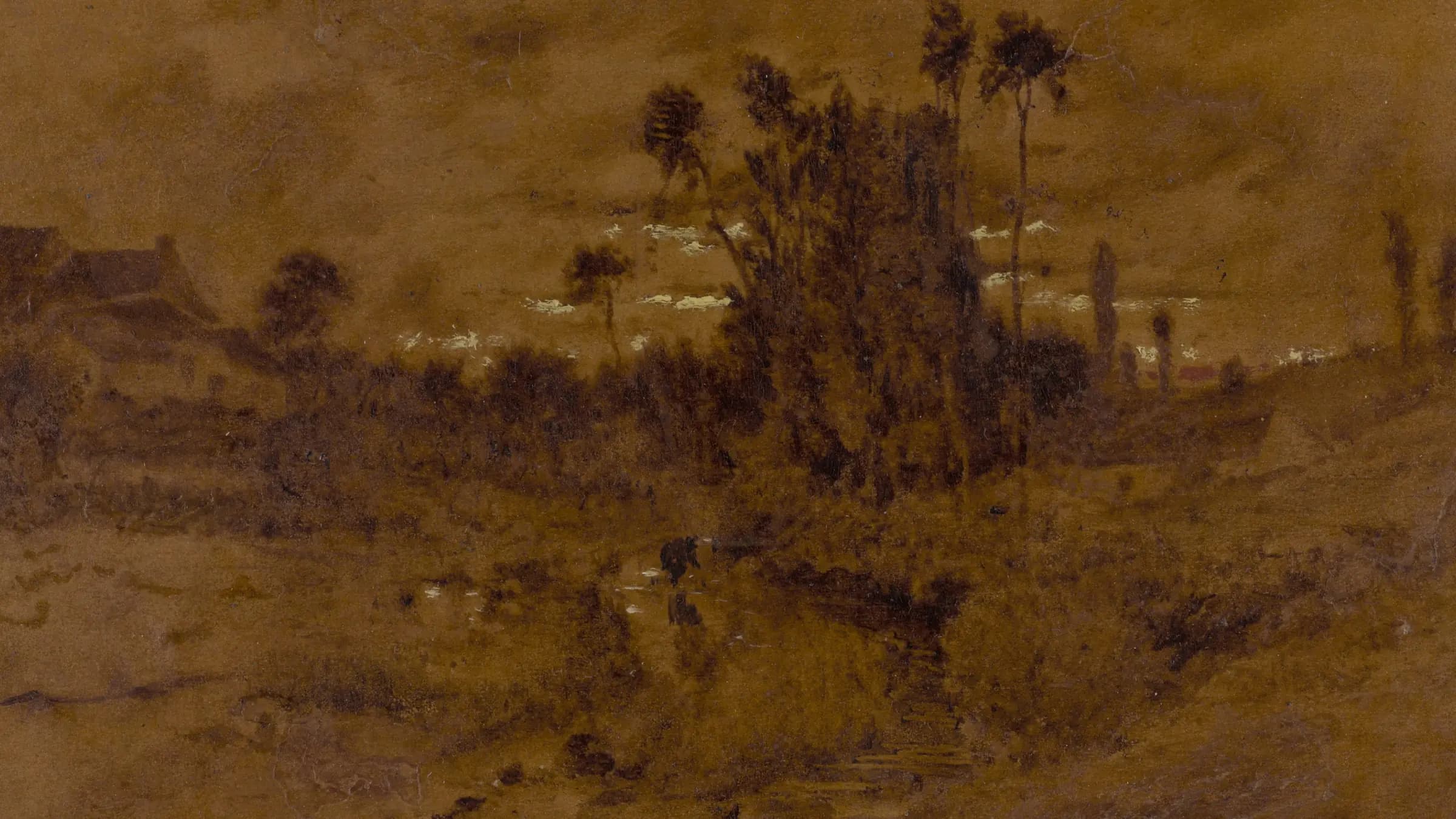 Stroompje in een vallei in de Berry Watercourse in a valley in the Berry, landscape painting by Théodore Rousseau (1846).