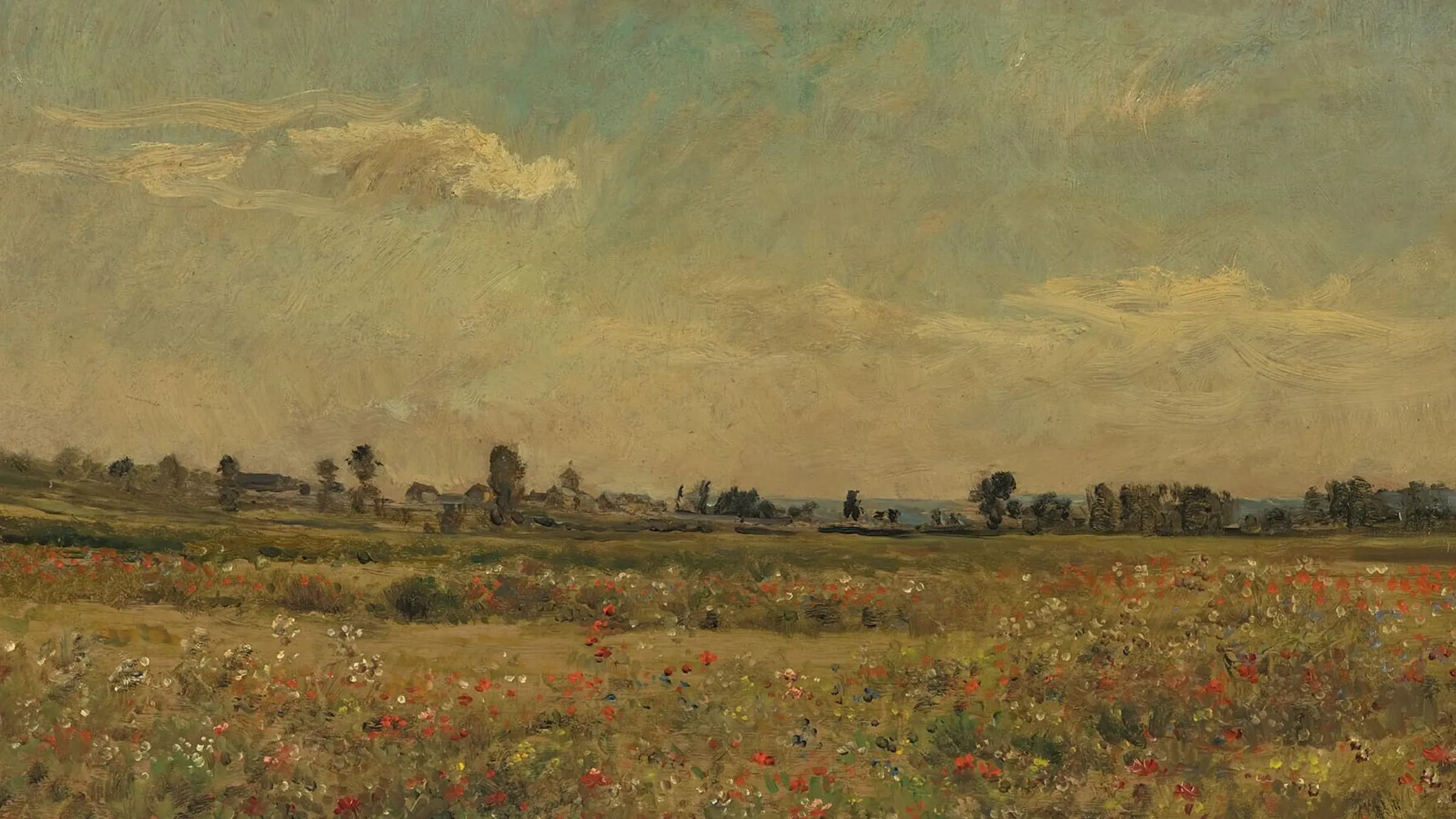 Het papaverveld bij Vaux Field of Poppies, landscape painting by Charles-François Daubigny (1872).