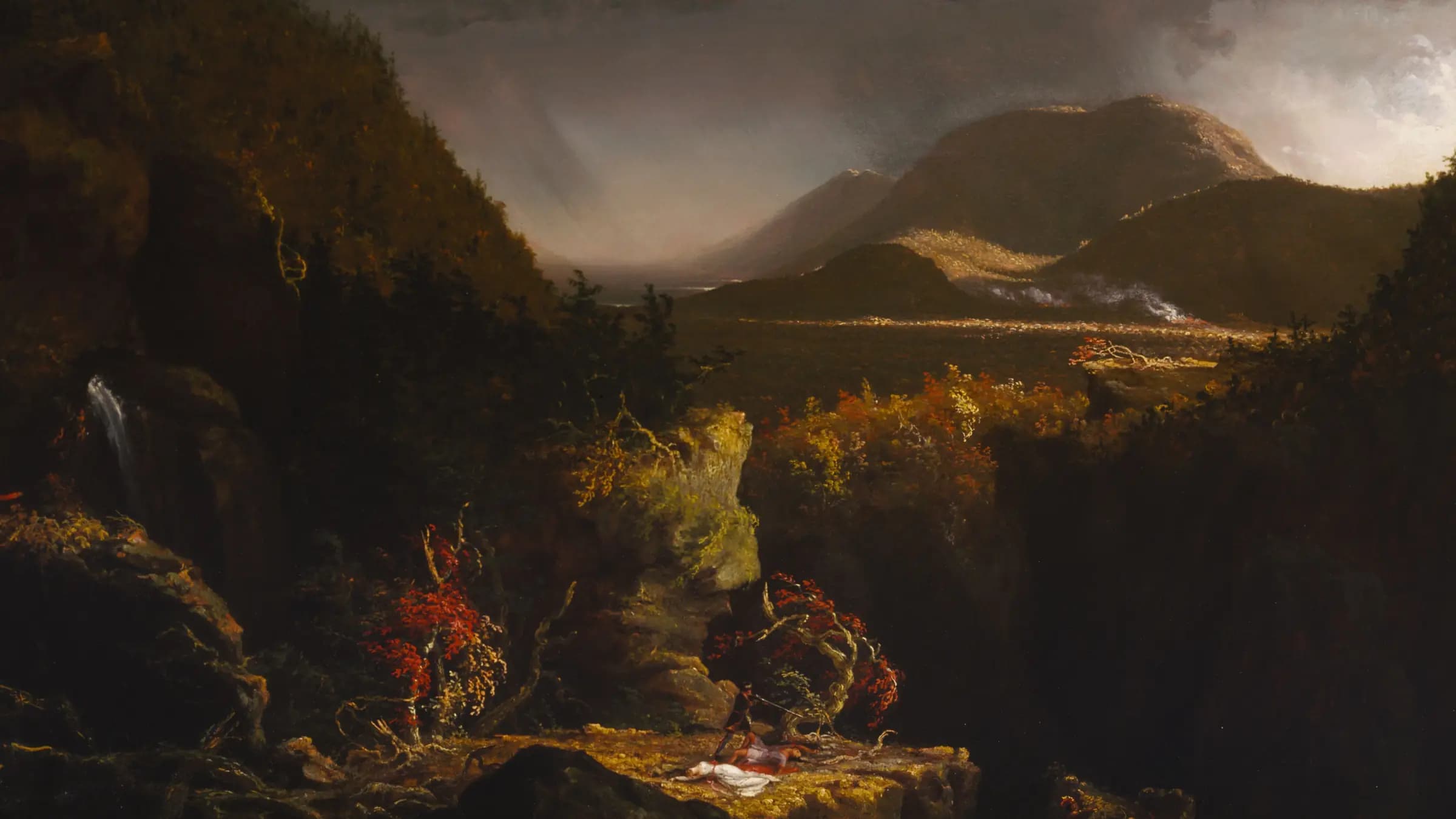 Landscape with Figures: A Scene from "The Last of the Mohicans", landscape painting by Thomas Cole (1826).