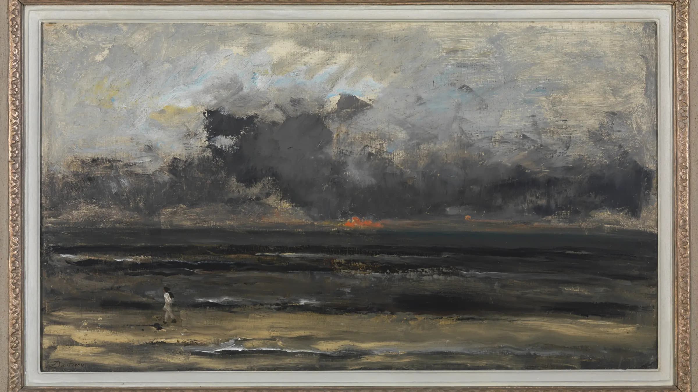 Zonsondergang aan zee (Plage soleil couchant, Villerville)., landscape painting by Charles-François Daubigny (1876).