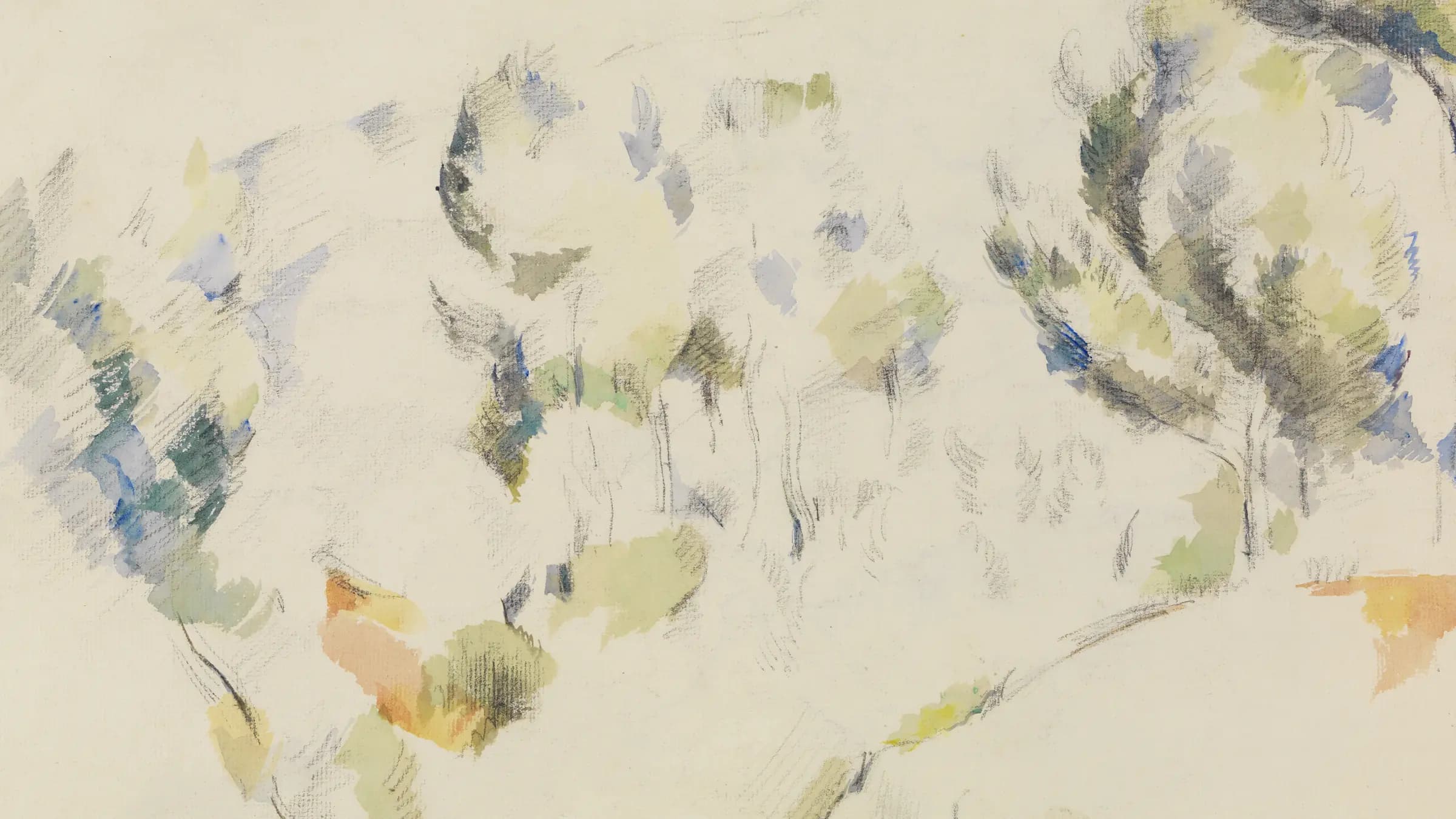 Senke mit Bäumen, landscape painting by Paul Cézanne (1890).