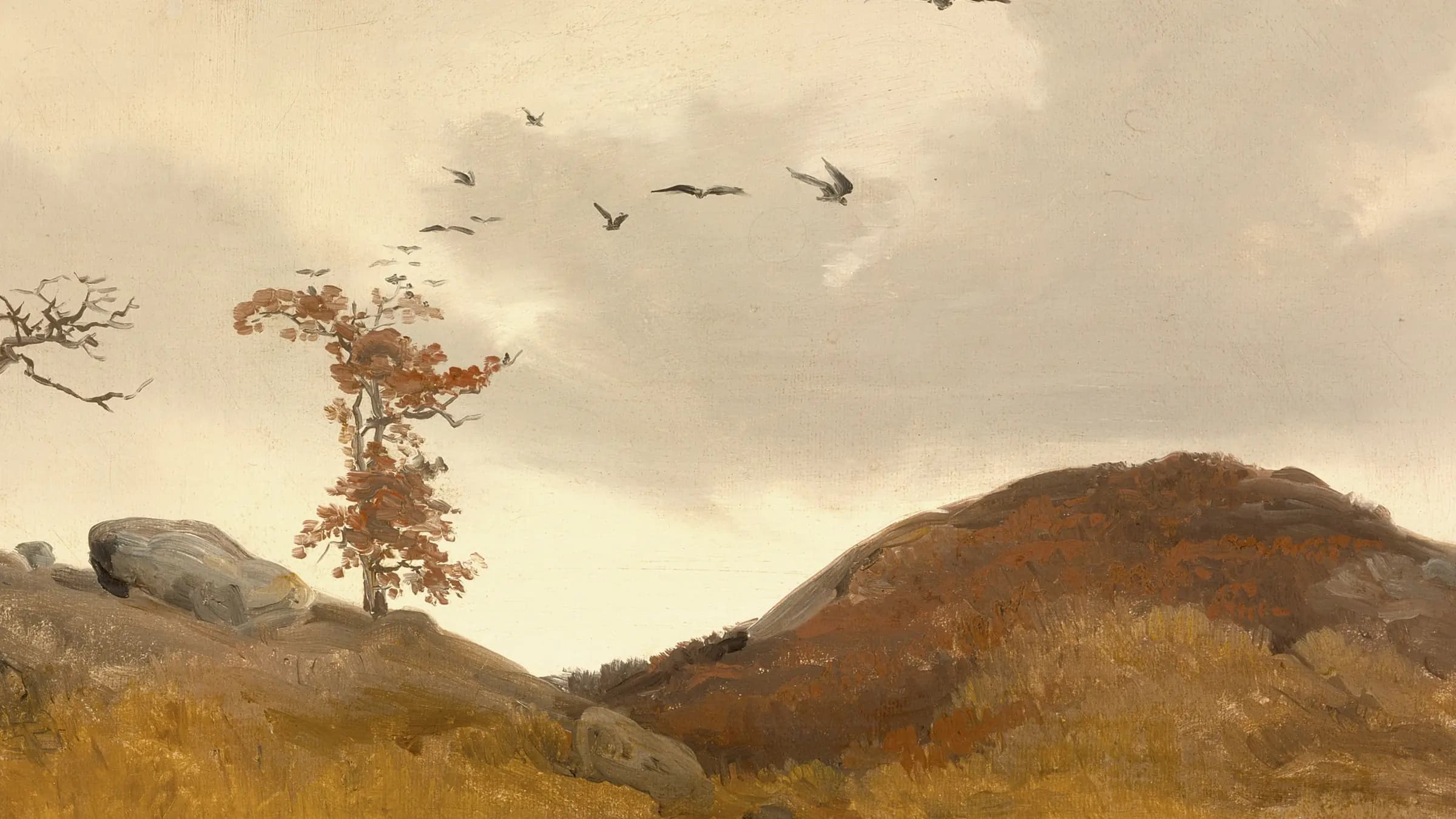 Landscape with Crows, landscape painting by Carl Friedrich Lessing (1830).