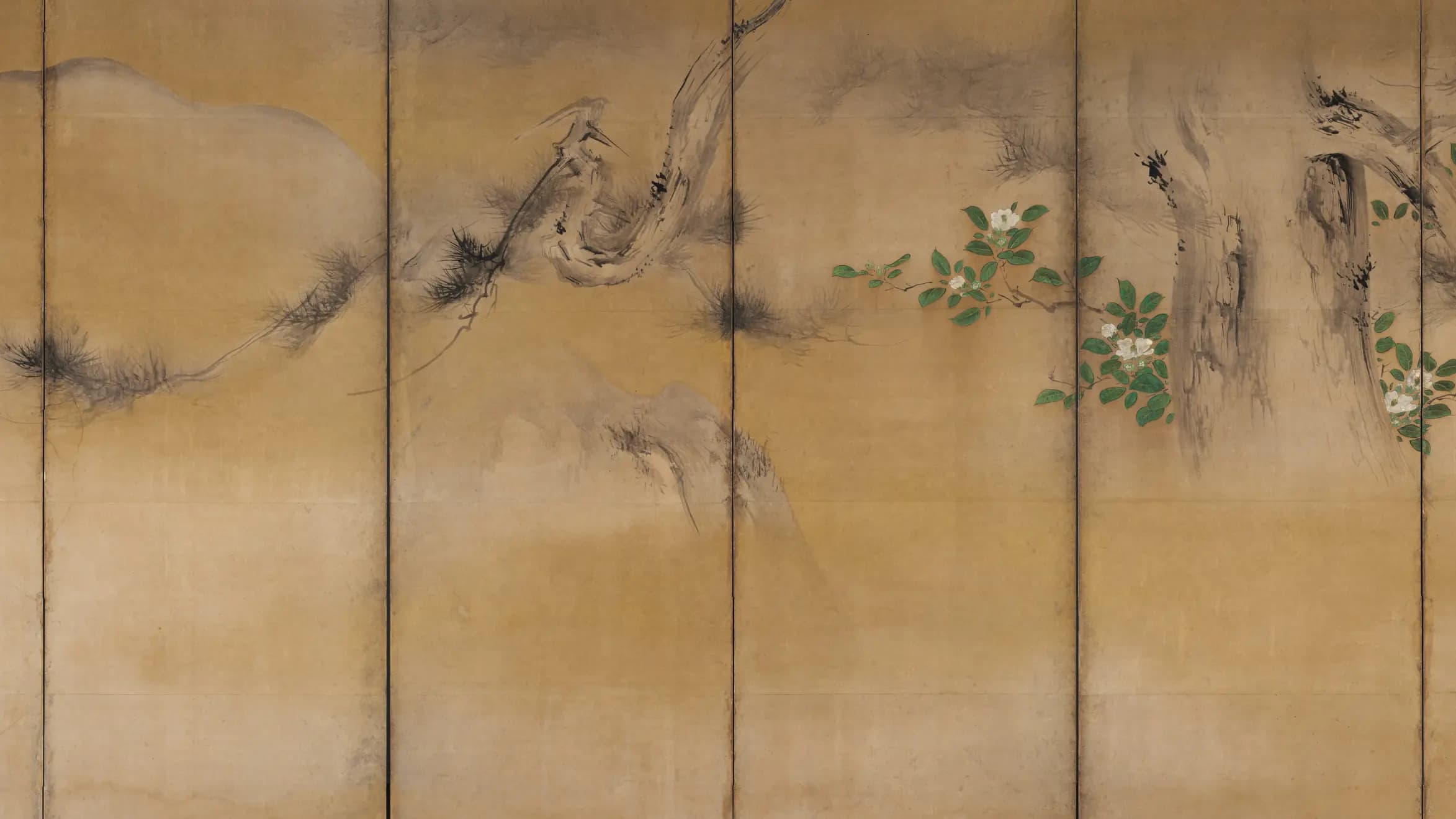 Winter and Summer Flowers, landscape painting by Kaihō Yūshō (1595).