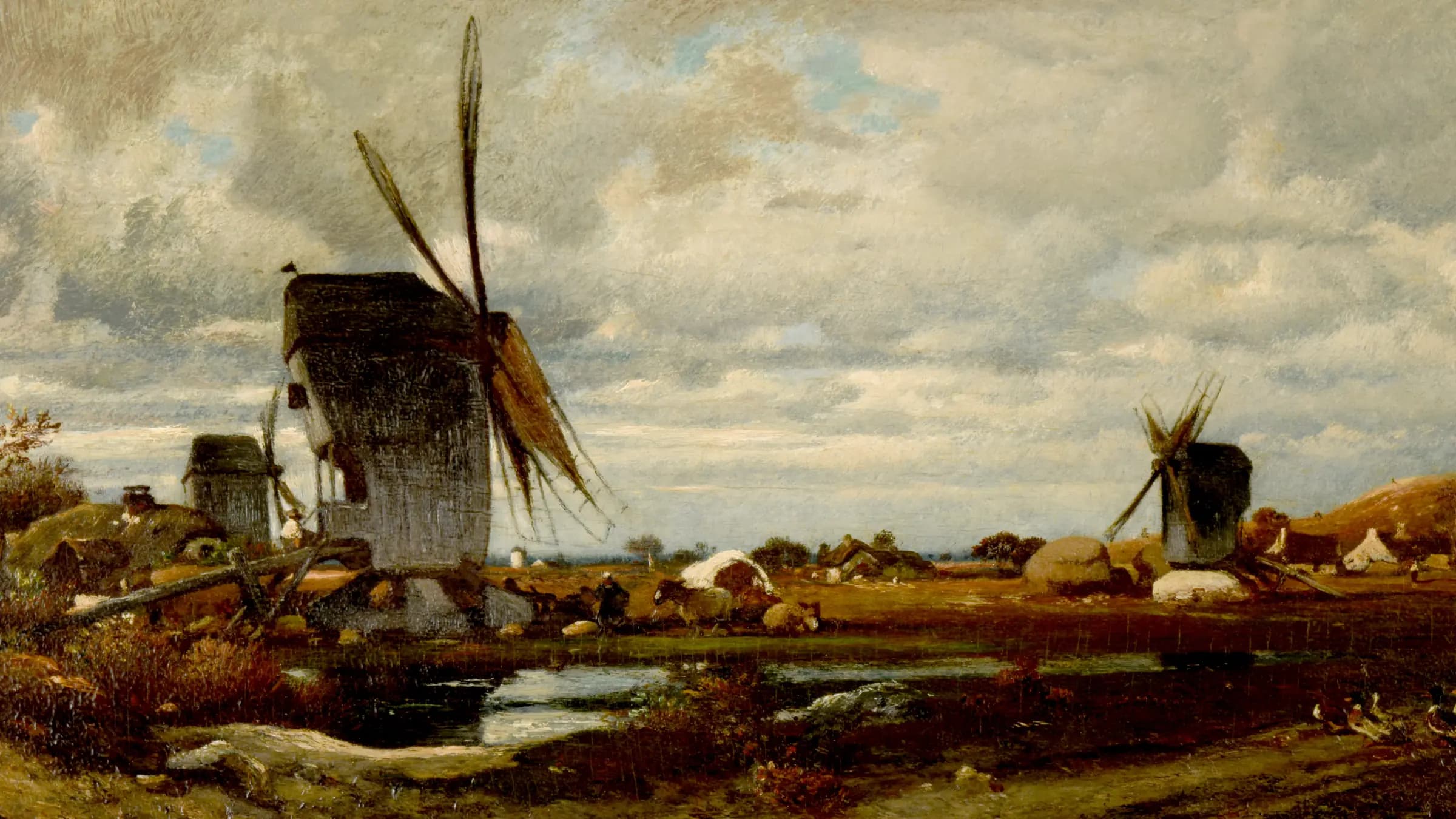 Les moulins à vent, landscape painting by Jules Dupré (1835).