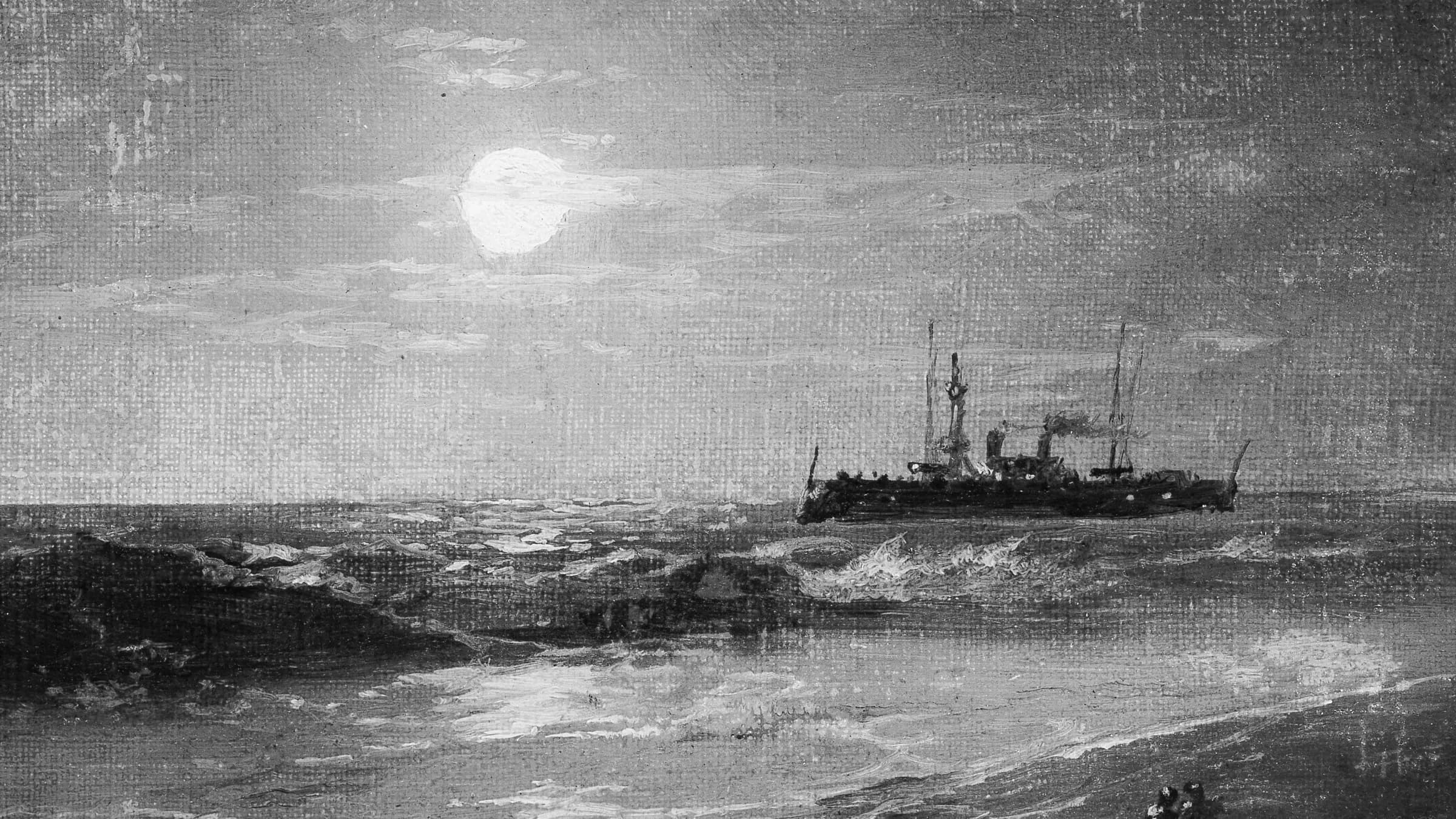 Ship by Moonlight, landscape painting by Ivan Aivazovsky (1837).