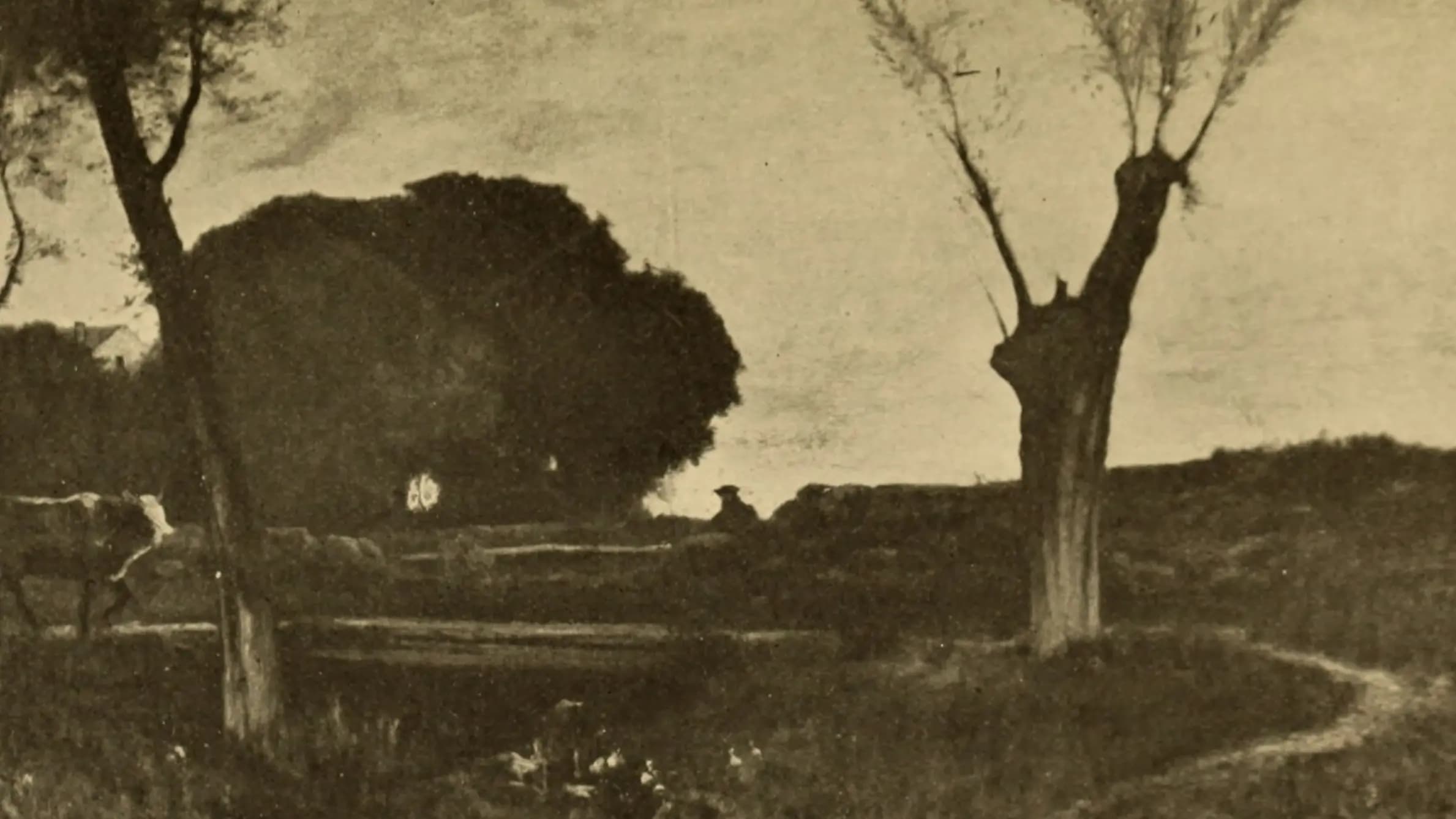 Crossing the Bridge, landscape painting by Jules Dupré (1838).