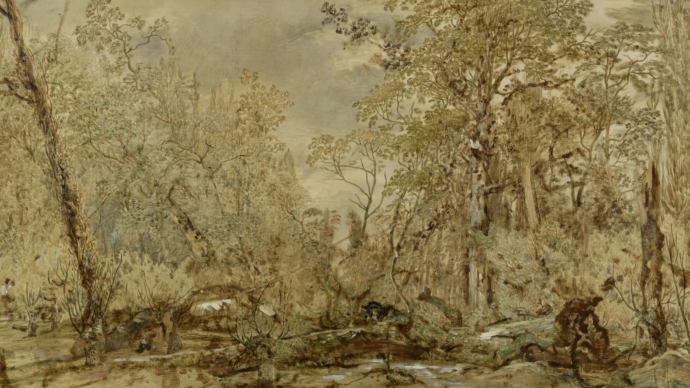 Moord op de onschuldigen Massacre of the Innocents, landscape painting by Théodore Rousseau (1847).