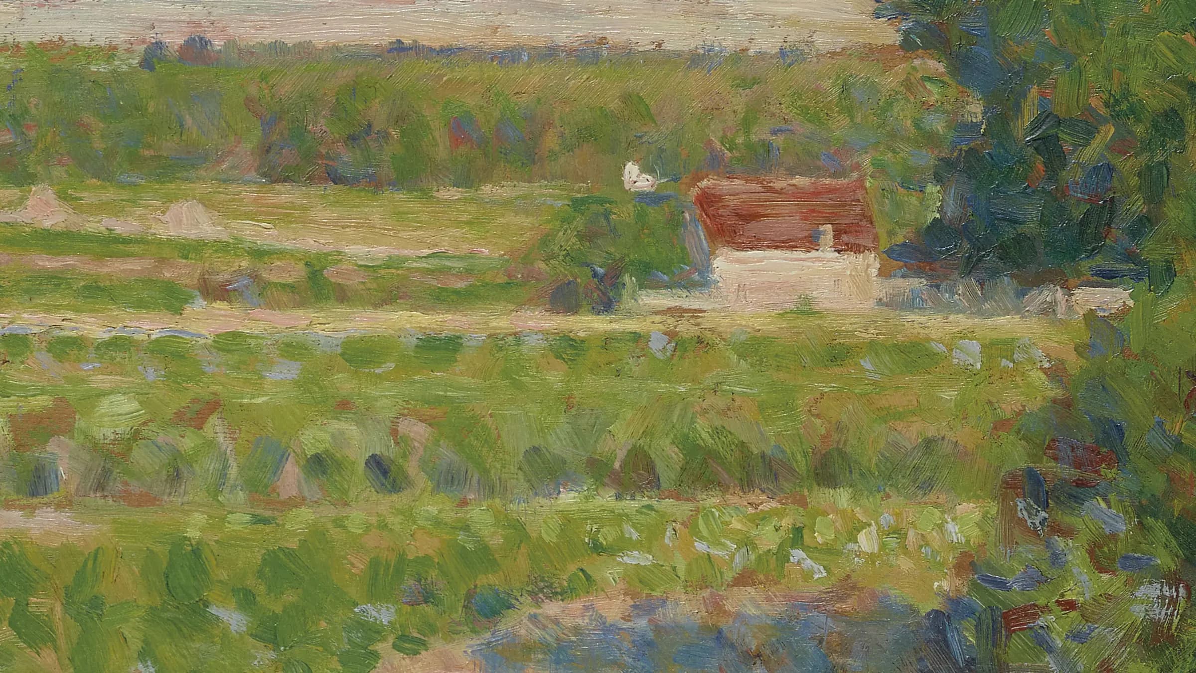 La Maison au toit rouge, par Georges Seurat, landscape painting by Georges Seurat (1883).