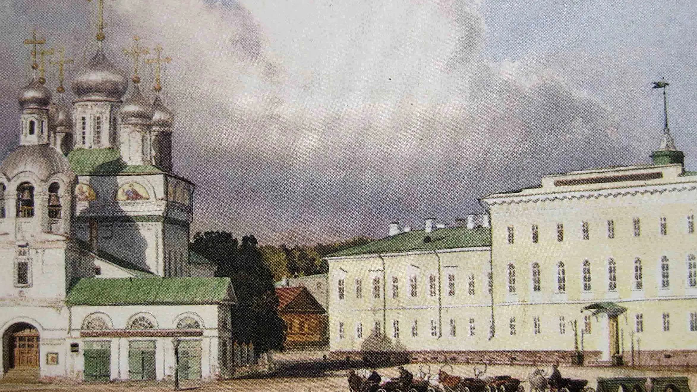 Blagoveschensky Cathedral and Province Gymnasia NNovgorod, landscape painting by Ivan Shishkin (1870).