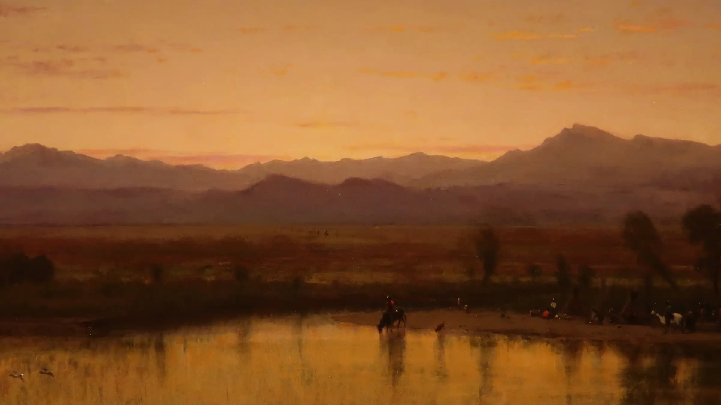 Twilight on the Planes, Platte River, Colorado by Worthington Whittredge, landscape painting by Worthington Whittredge.