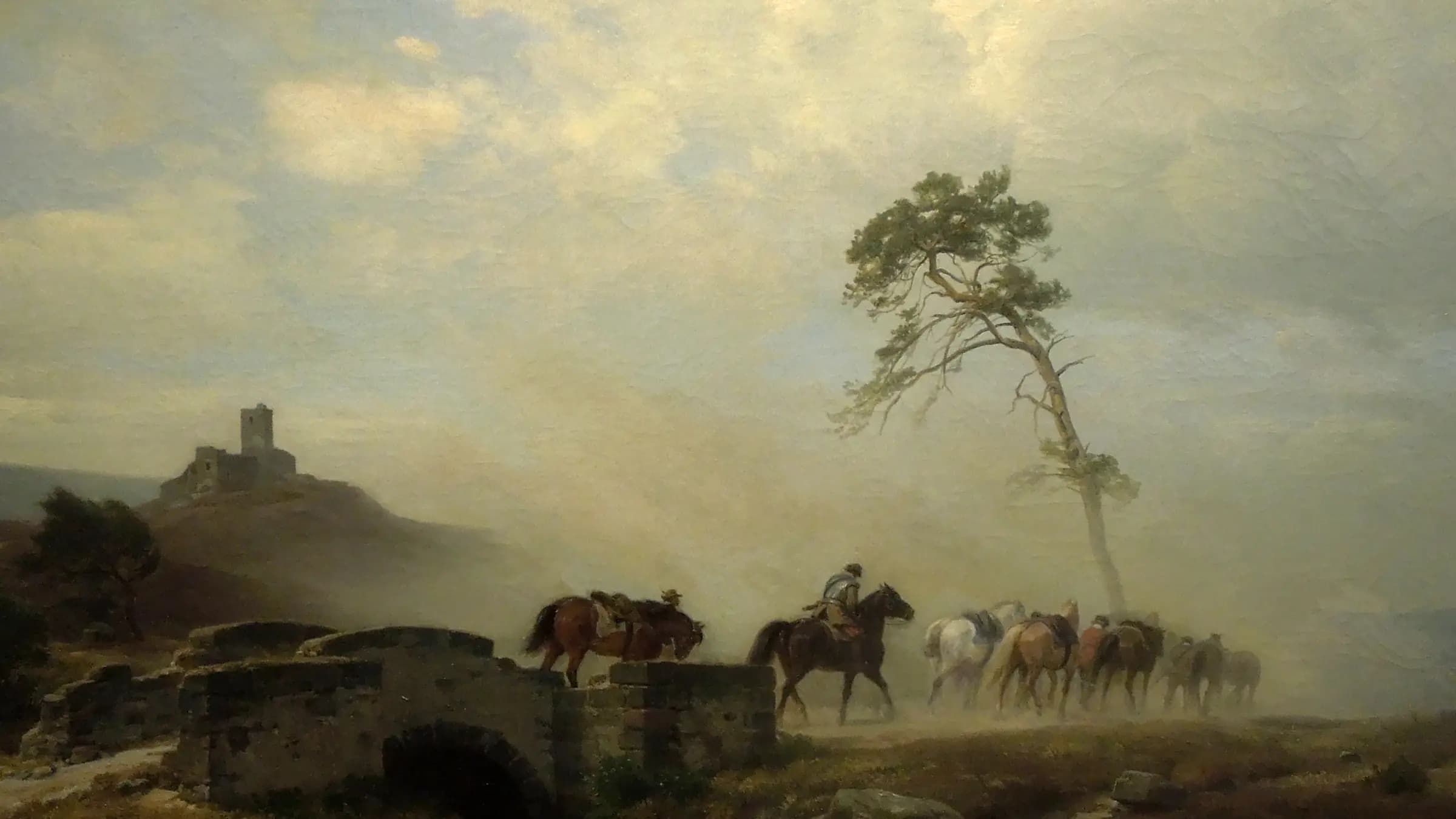 Landscape with Castle Ruins and Riders, landscape painting by Carl Friedrich Lessing (1878).