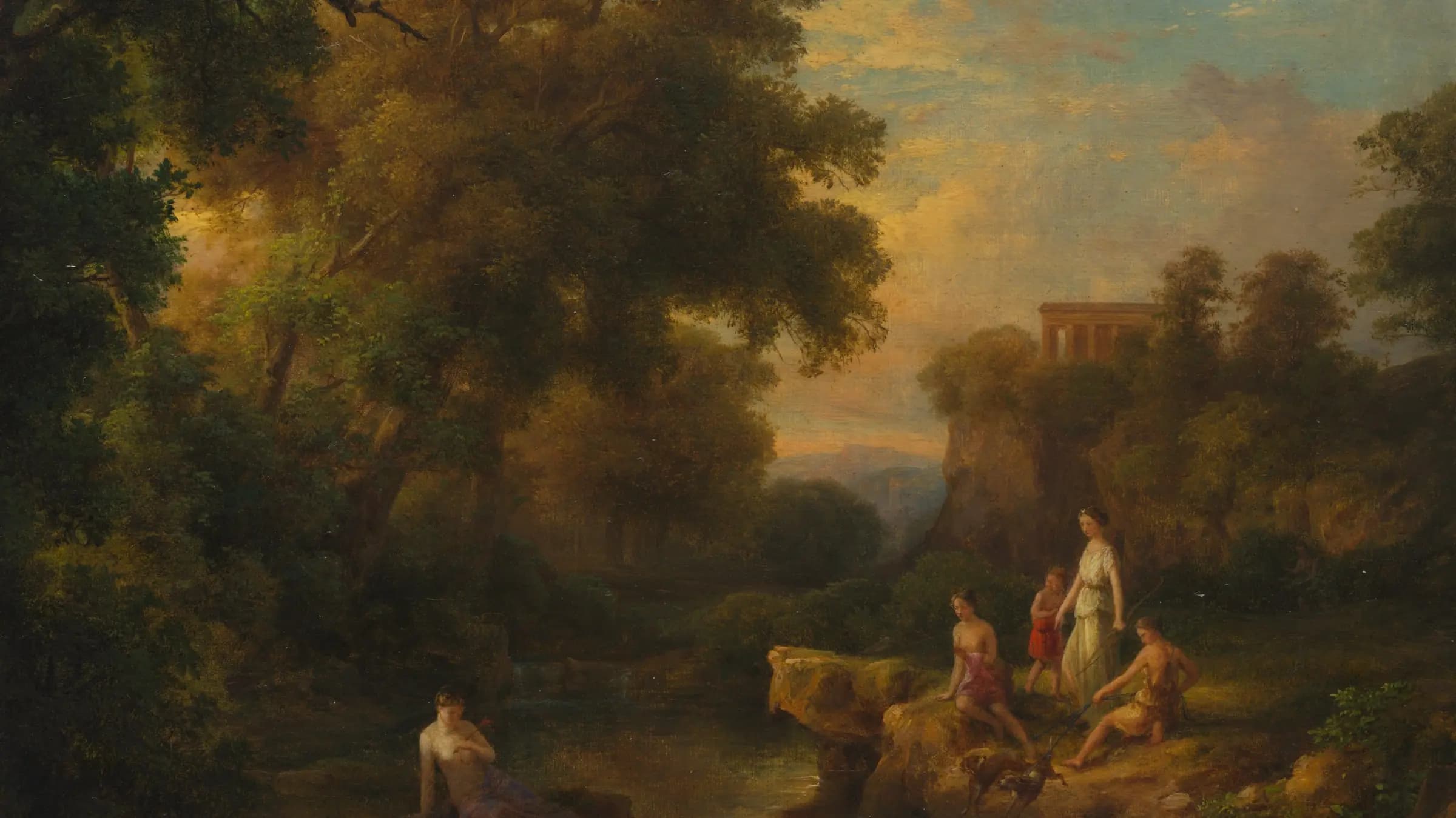 Diana and Her Nymphs, landscape painting by Károly Markó (1853).