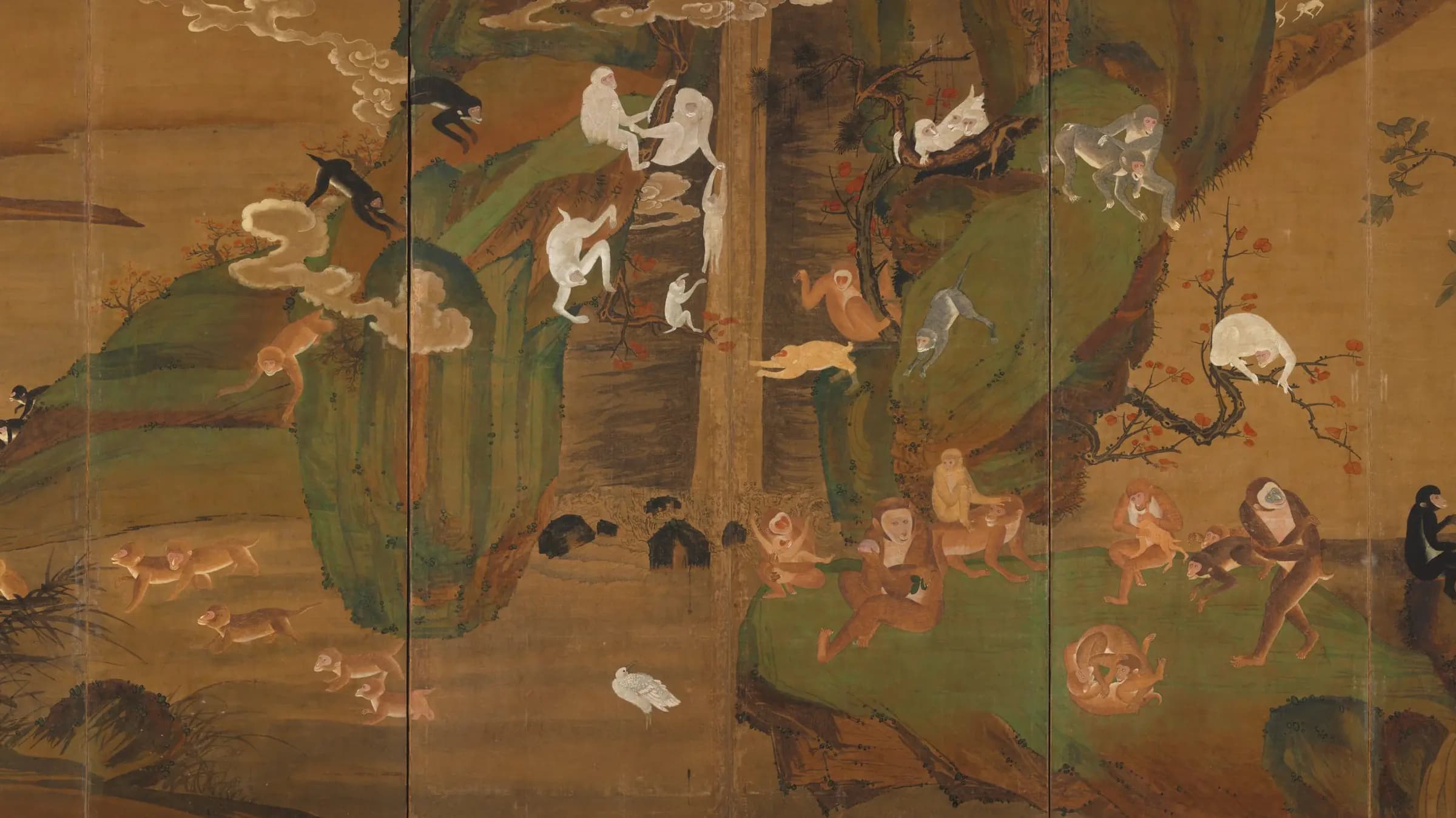 Gibbons in a Landscape, landscape painting by Unknown (1900).