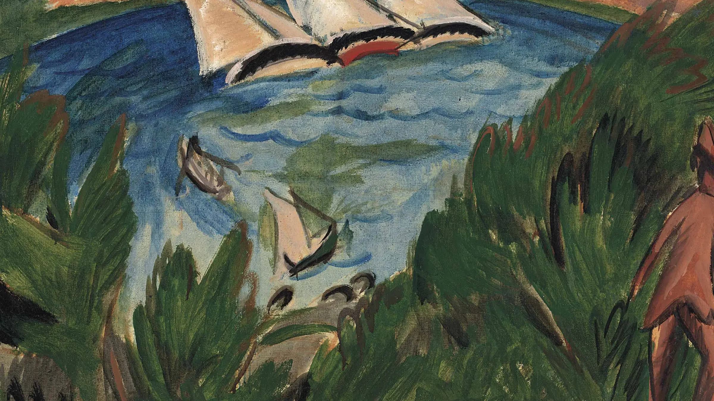 Sailboat in the Storm, landscape painting by Ernst Ludwig Kirchner (1912).