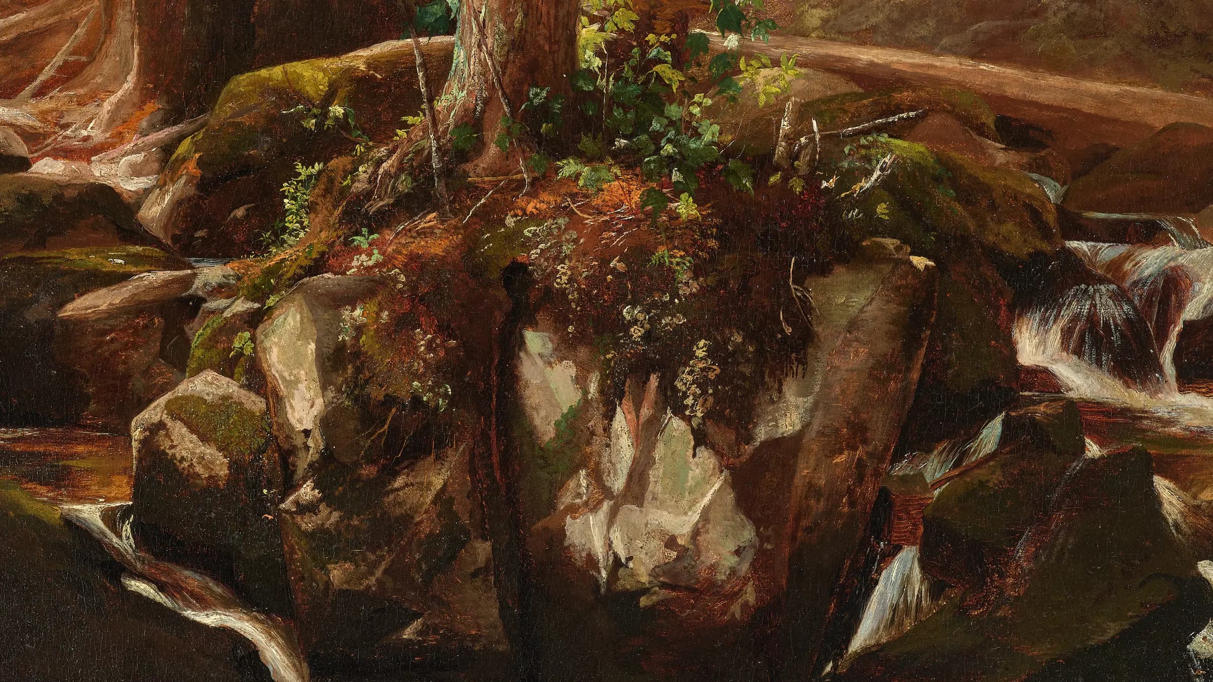 A Mountain Stream, landscape painting by Julie H. Beers (1870).