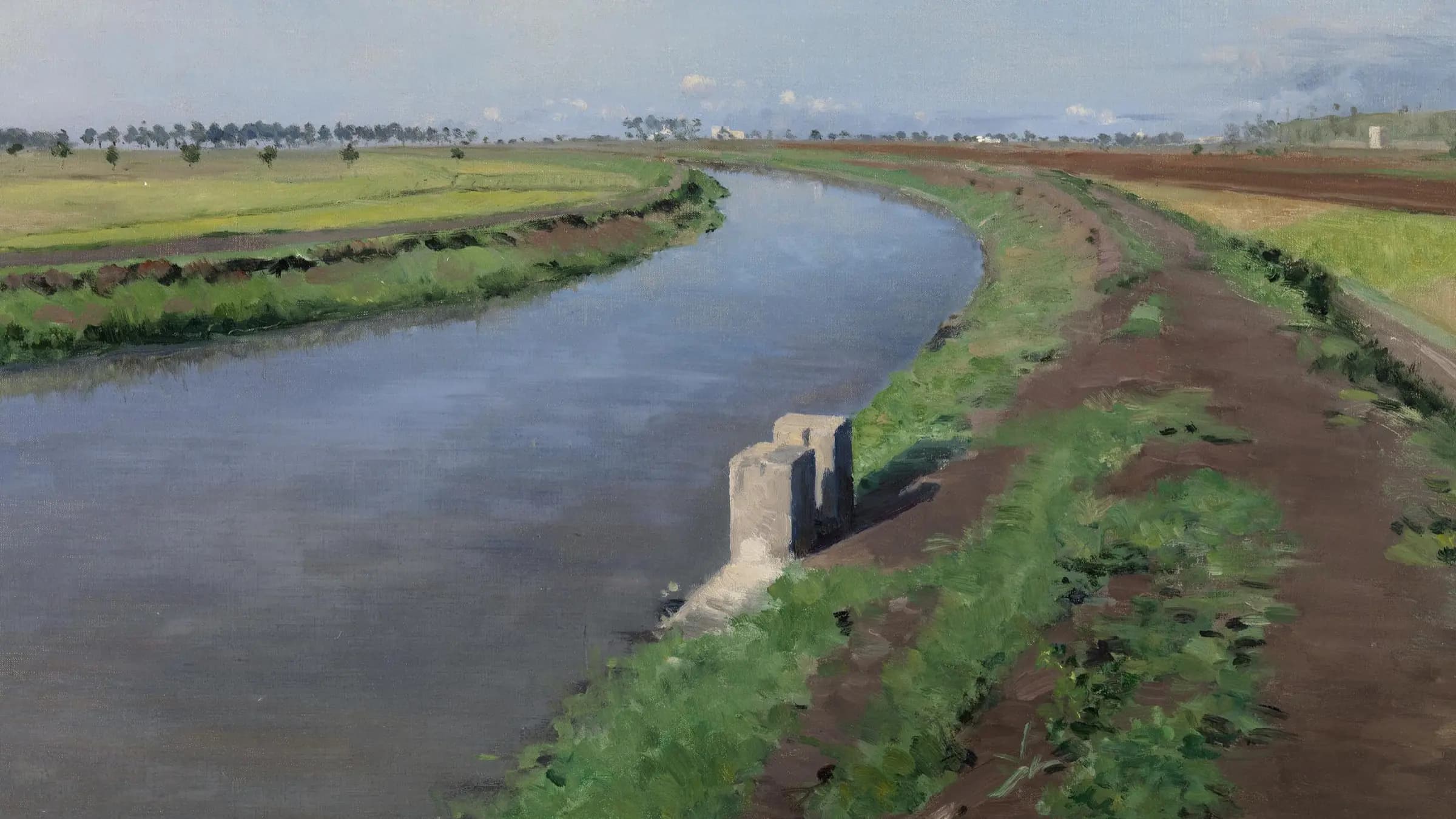 Bord de canal, près de Naples Banks of a Canal, near Naples, landscape painting by Gustave Caillebotte (1872).