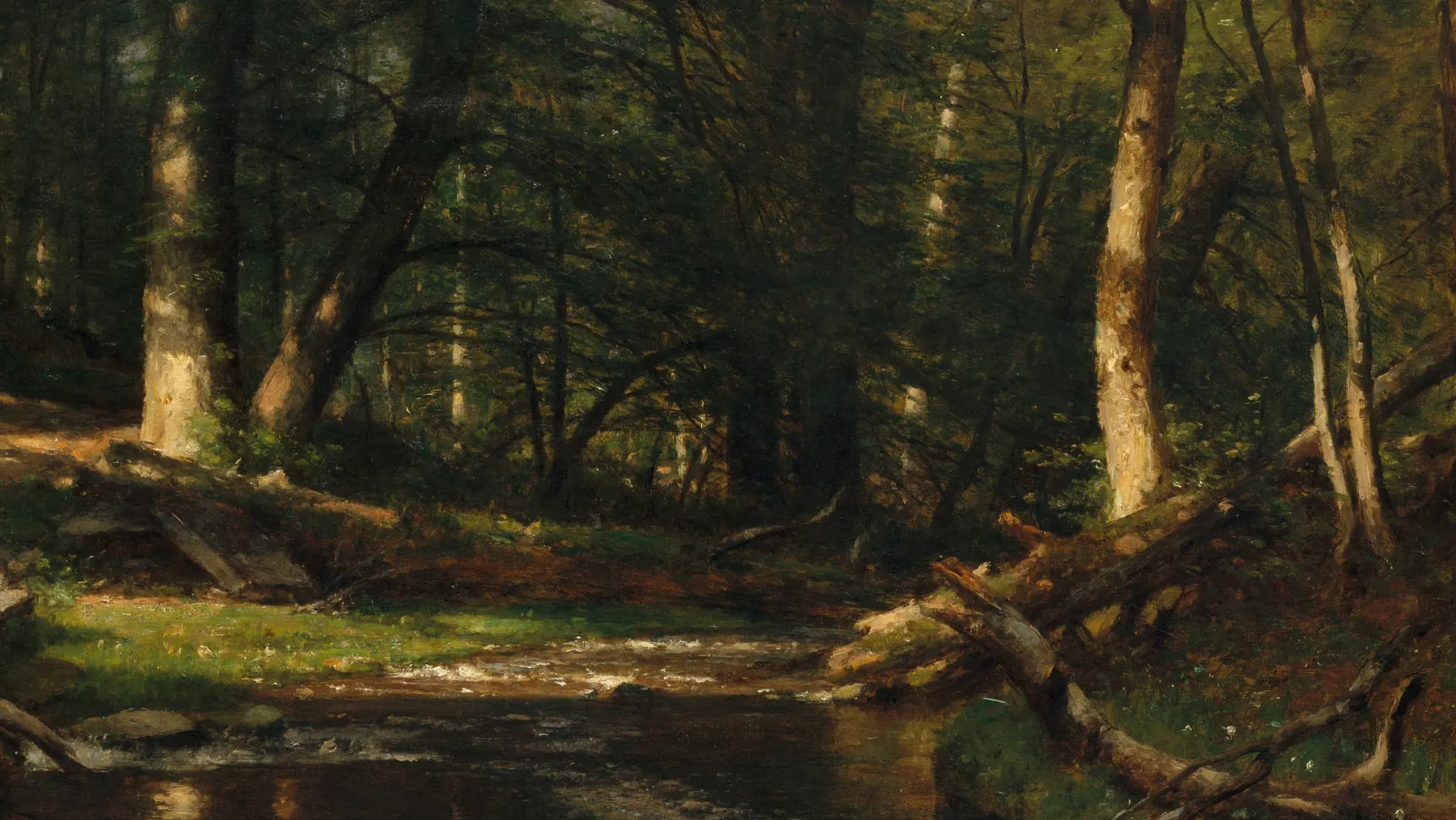 The Brook in the Woods, landscape painting by Worthington Whittredge (1885).