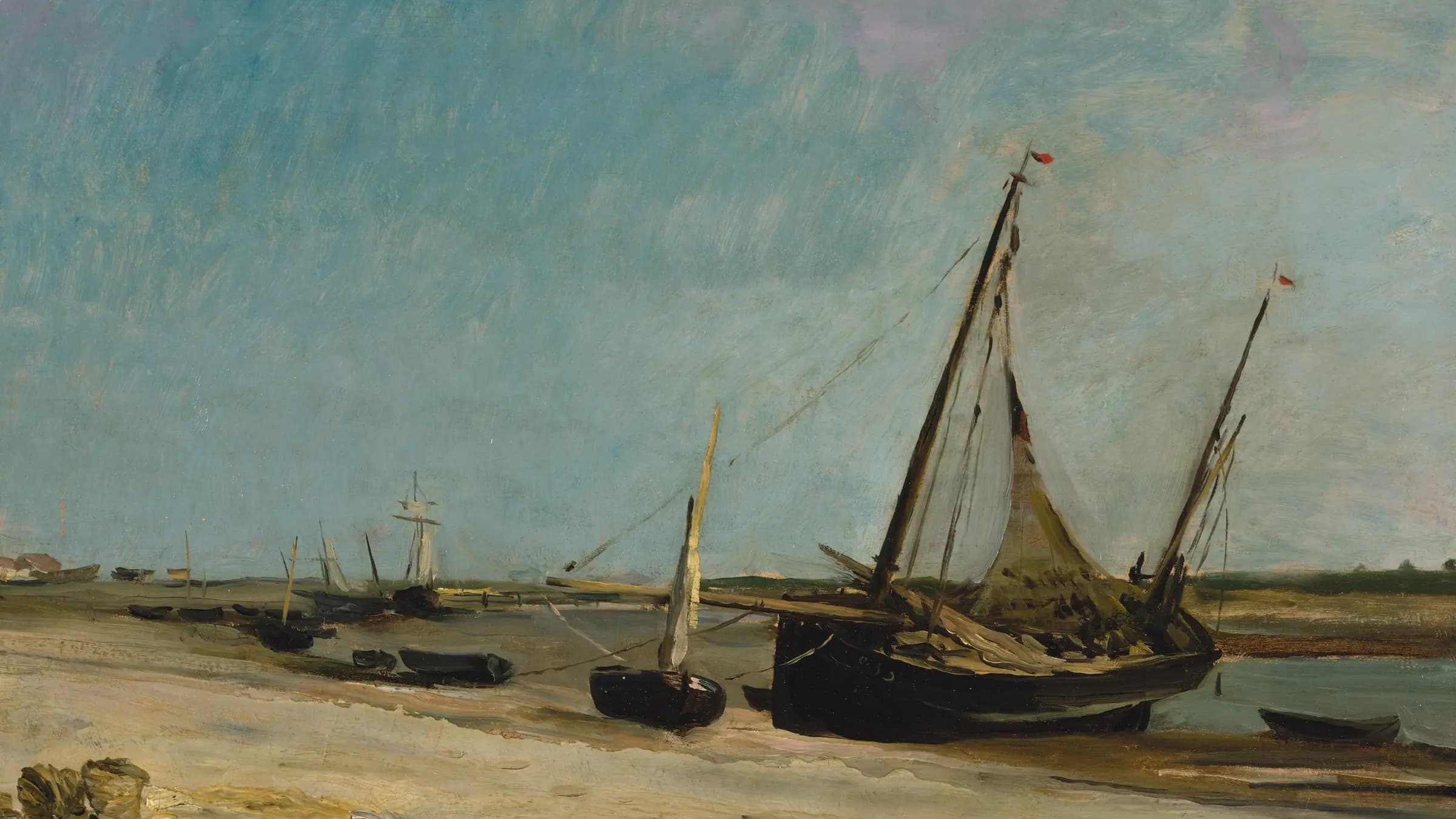 Boats on the Seacoast at Étaples, landscape painting by Charles-François Daubigny (1871).