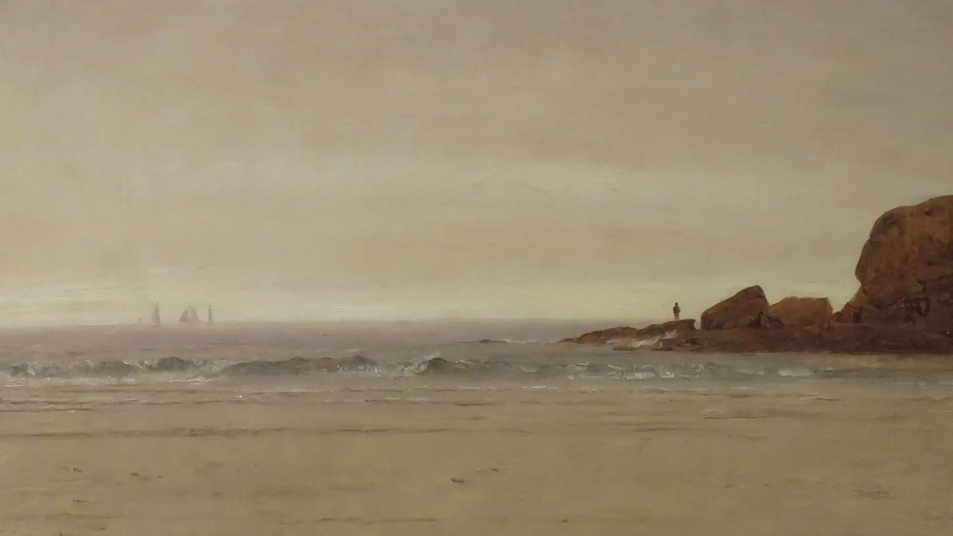 Beach and Rocks, landscape painting by Worthington Whittredge (1870).