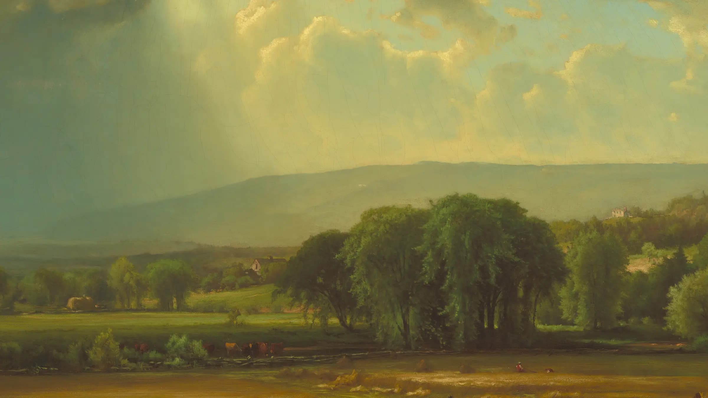 Harvest Scene in the Delaware Valley, landscape painting by George Inness (1867).