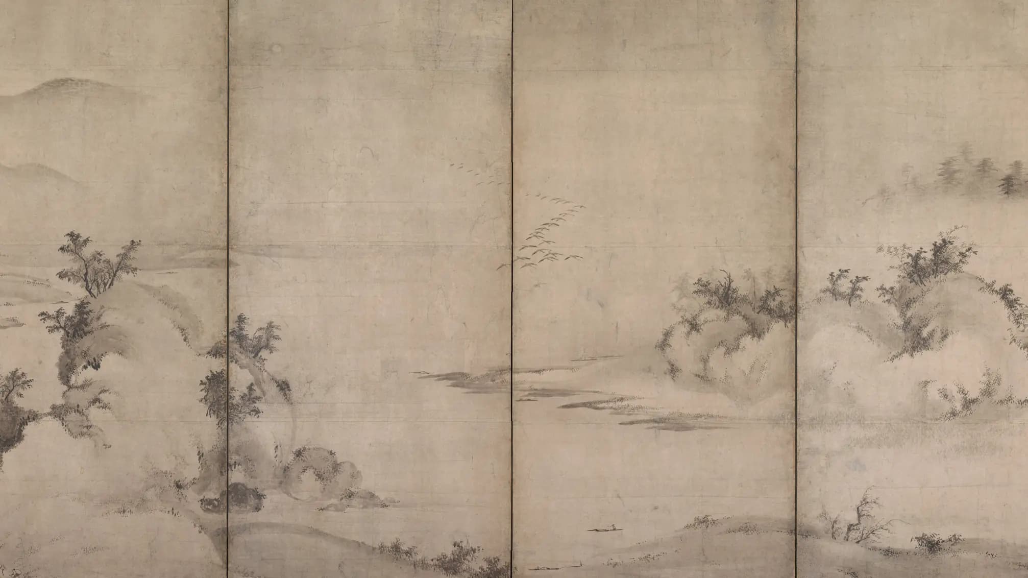 Landscape with Motifs from the Eight Views of Xiao-Xiang, landscape painting by Unknown (1590).