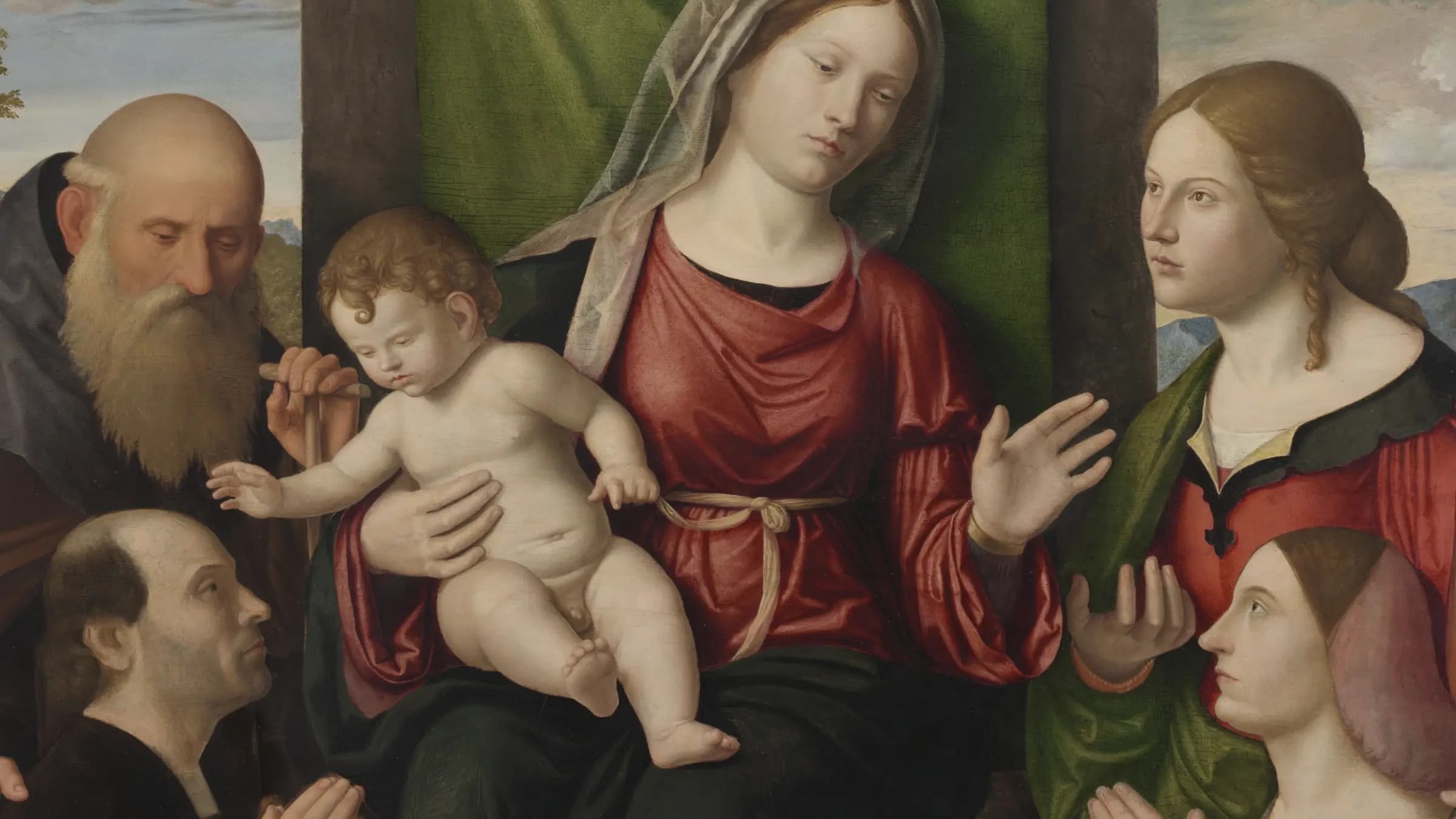 Virgin and Child with Saints and Donors, landscape painting by Giovanni Battista Cima da Conegliano (1510).