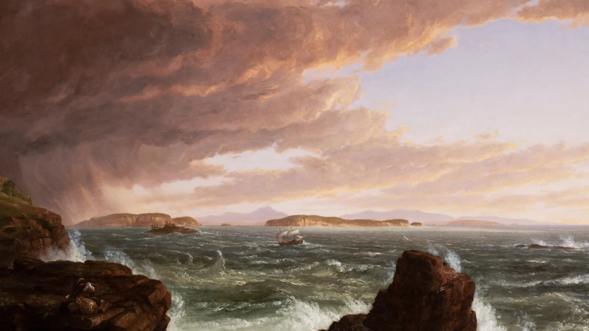 Views Across Frenchman's Bay from Mt. Desert Island, After a Squall, landscape painting by Thomas Cole (1845).