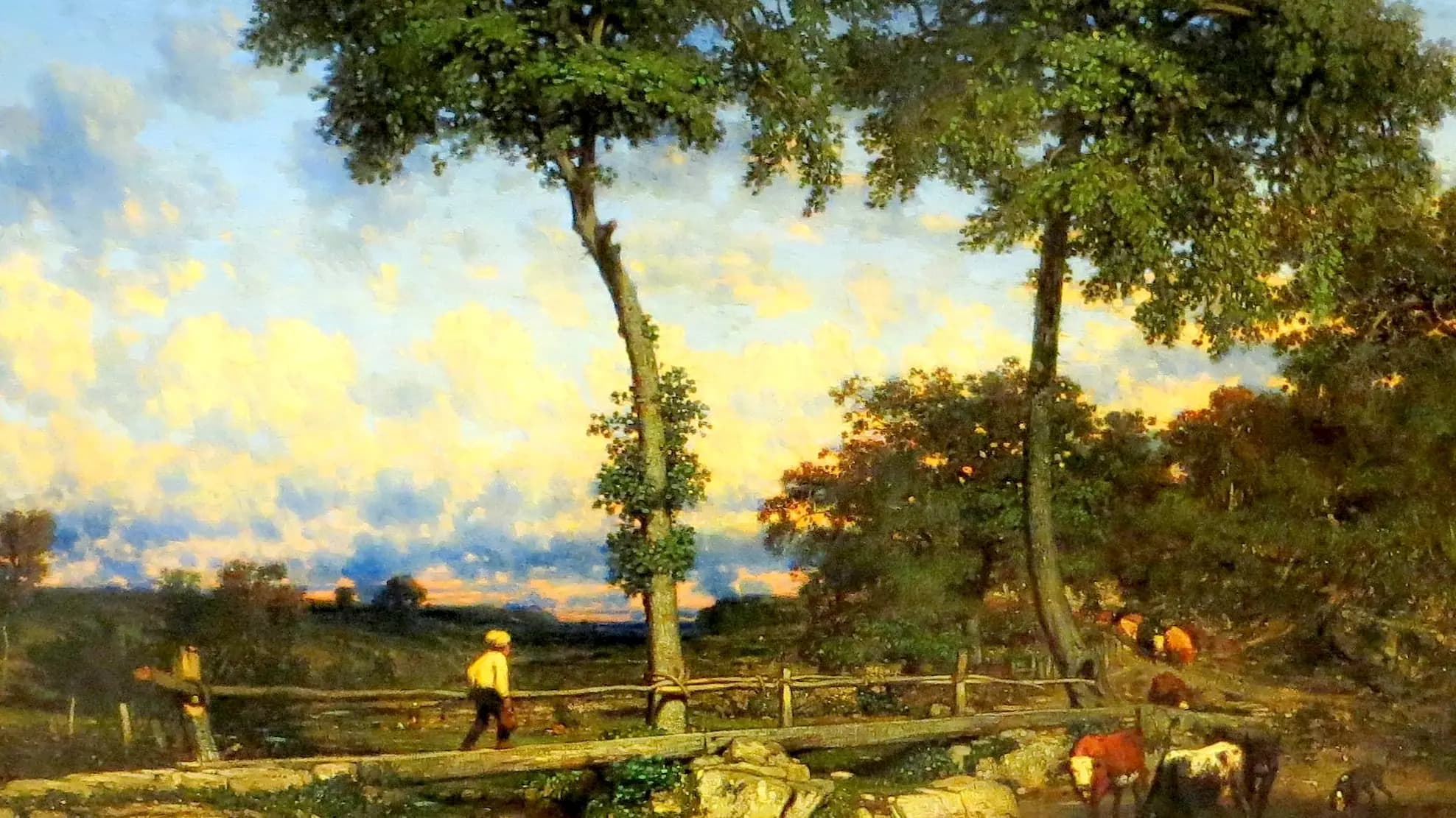 Crossing the Bridge, landscape painting by Jules Dupré (1838).