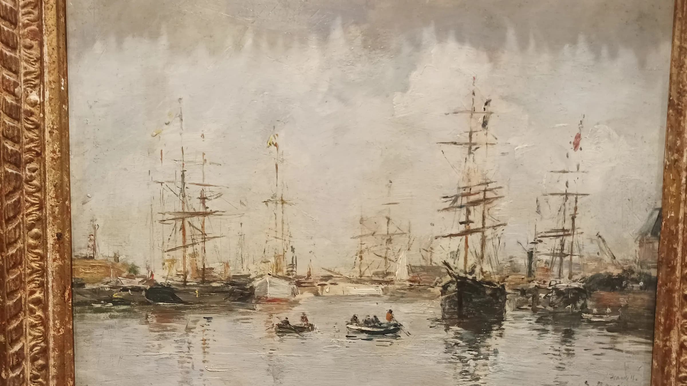 Voiliers au port, Deauville, landscape painting by Eugène Boudin (1896).