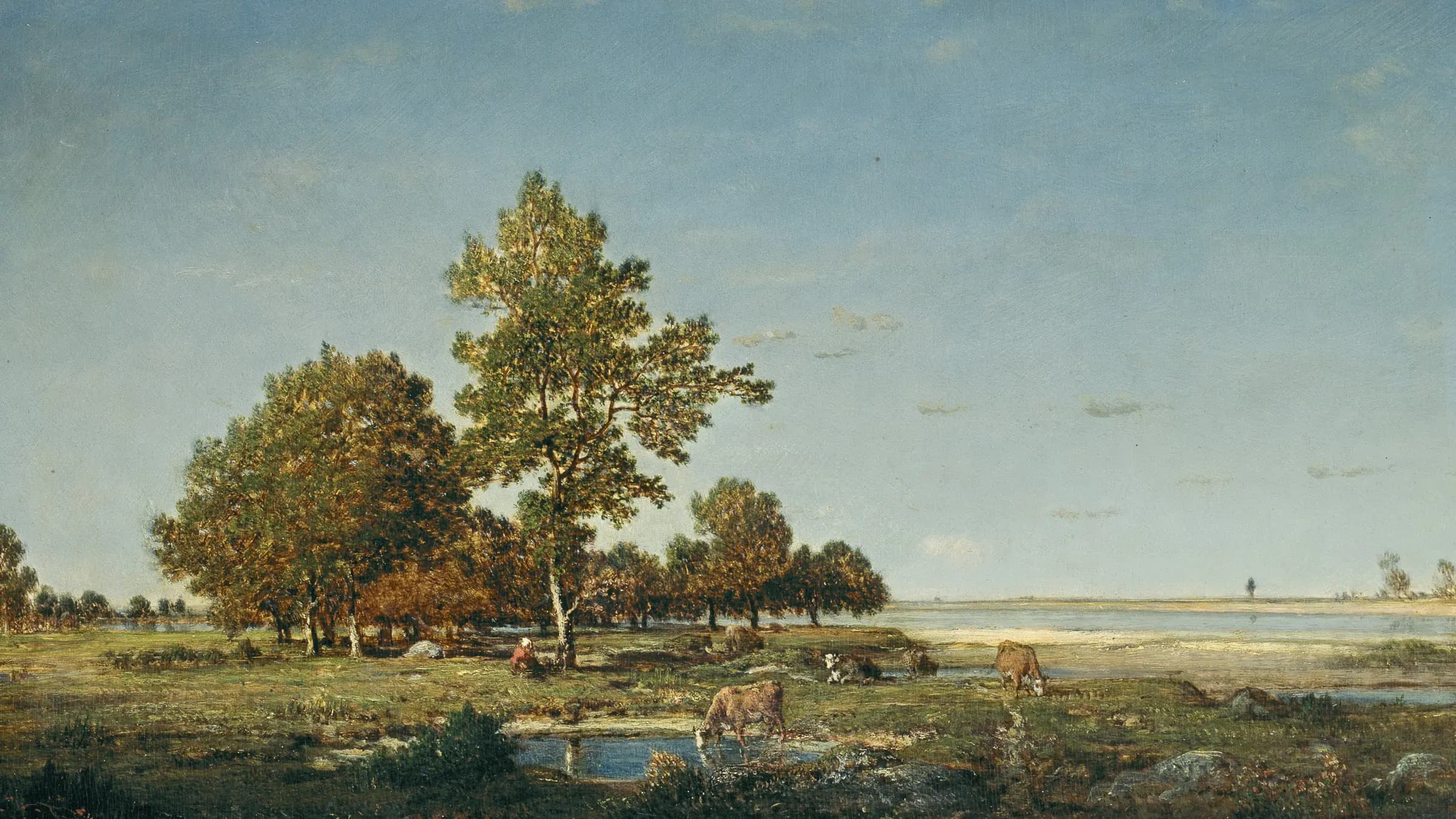 Landscape with a clump of trees, landscape painting by Théodore Rousseau (1844).