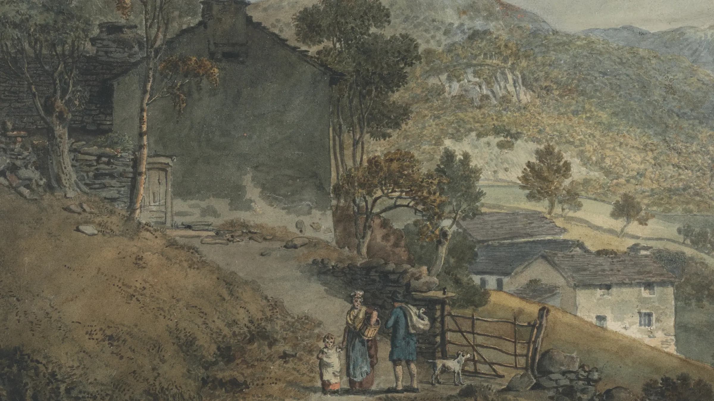 Landscape with Cottages and Figures, landscape painting by James Ward.